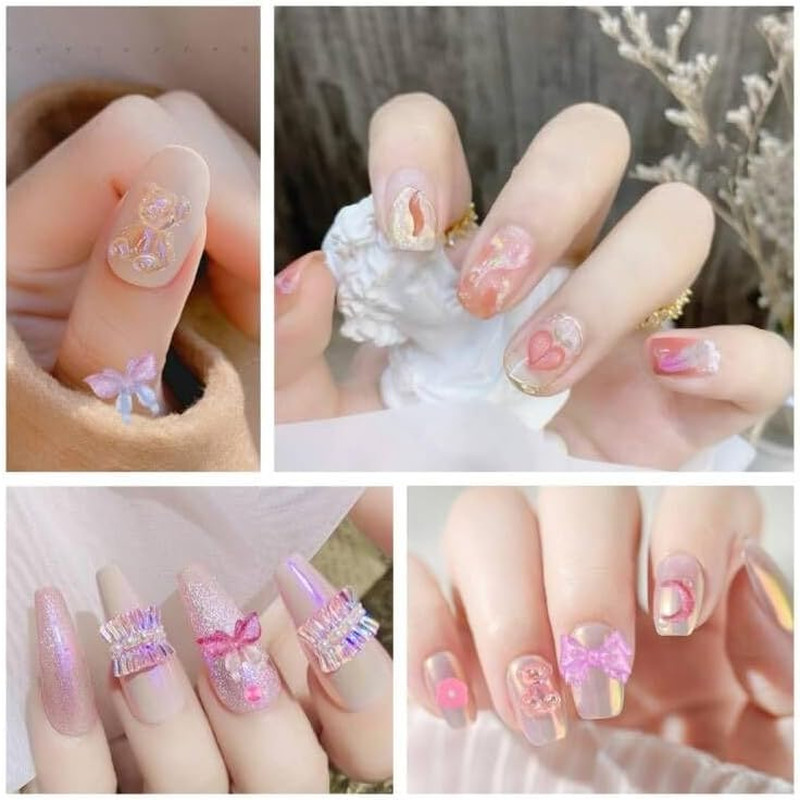 300Pcs Nail Art Charms Kit,Over 100Pcs Mixshape Resin Gems and 100 Pcs Mixed Fla