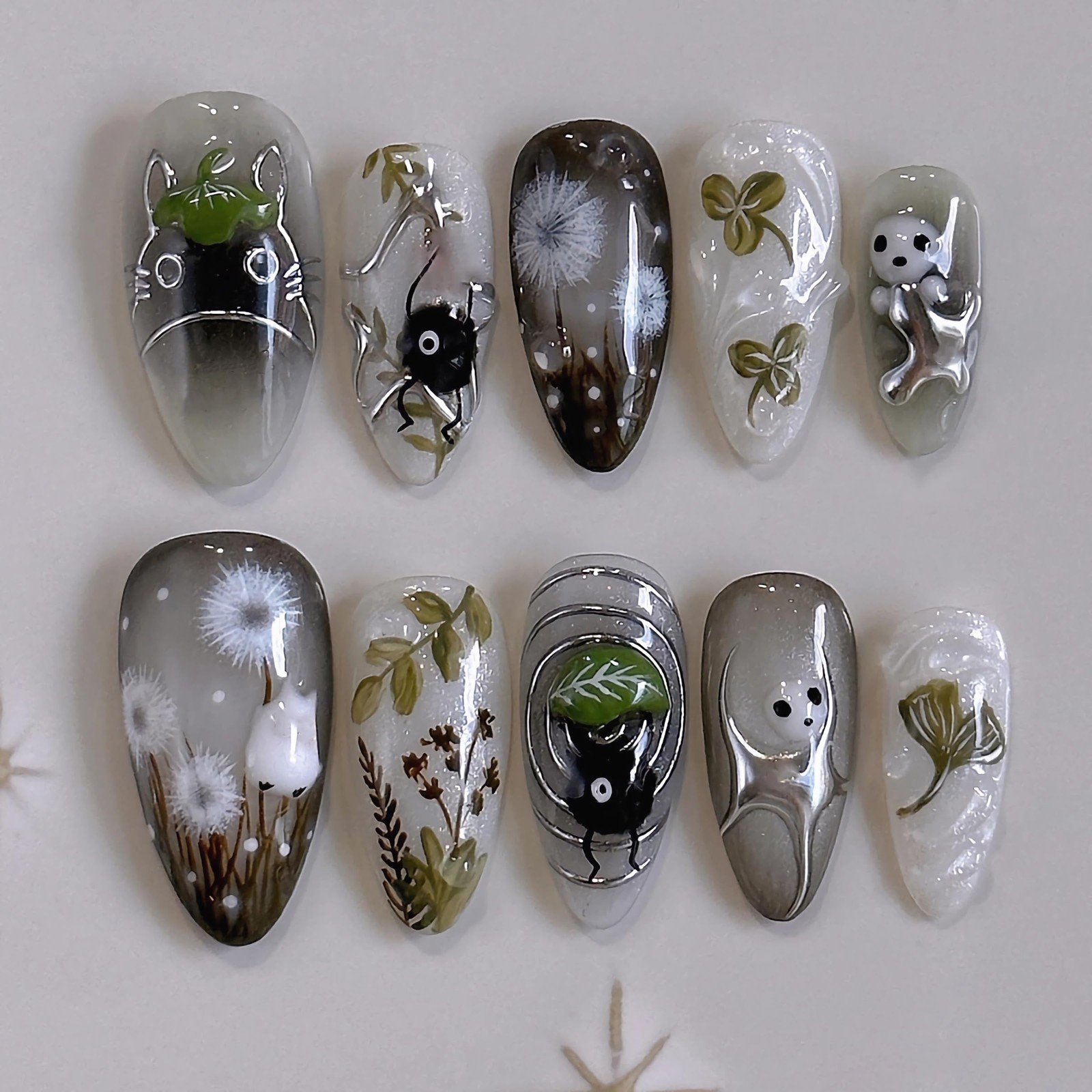 24pc Medium Almond Stiletto Black Gothic Press On Nails Glue On Fake Nails