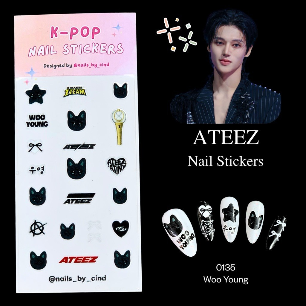 ATEEZ KPOP NAIL STICKER FAN MADE KOREA SAN WOO YOUNG SEONG HWA HONG JOONG I Z10