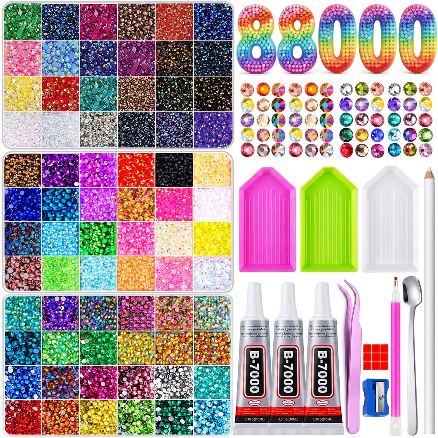 88000Pcs Bedazzling Kit with Rhinestones, 72 Colors 3mm Bedazzler Kit Resin R…