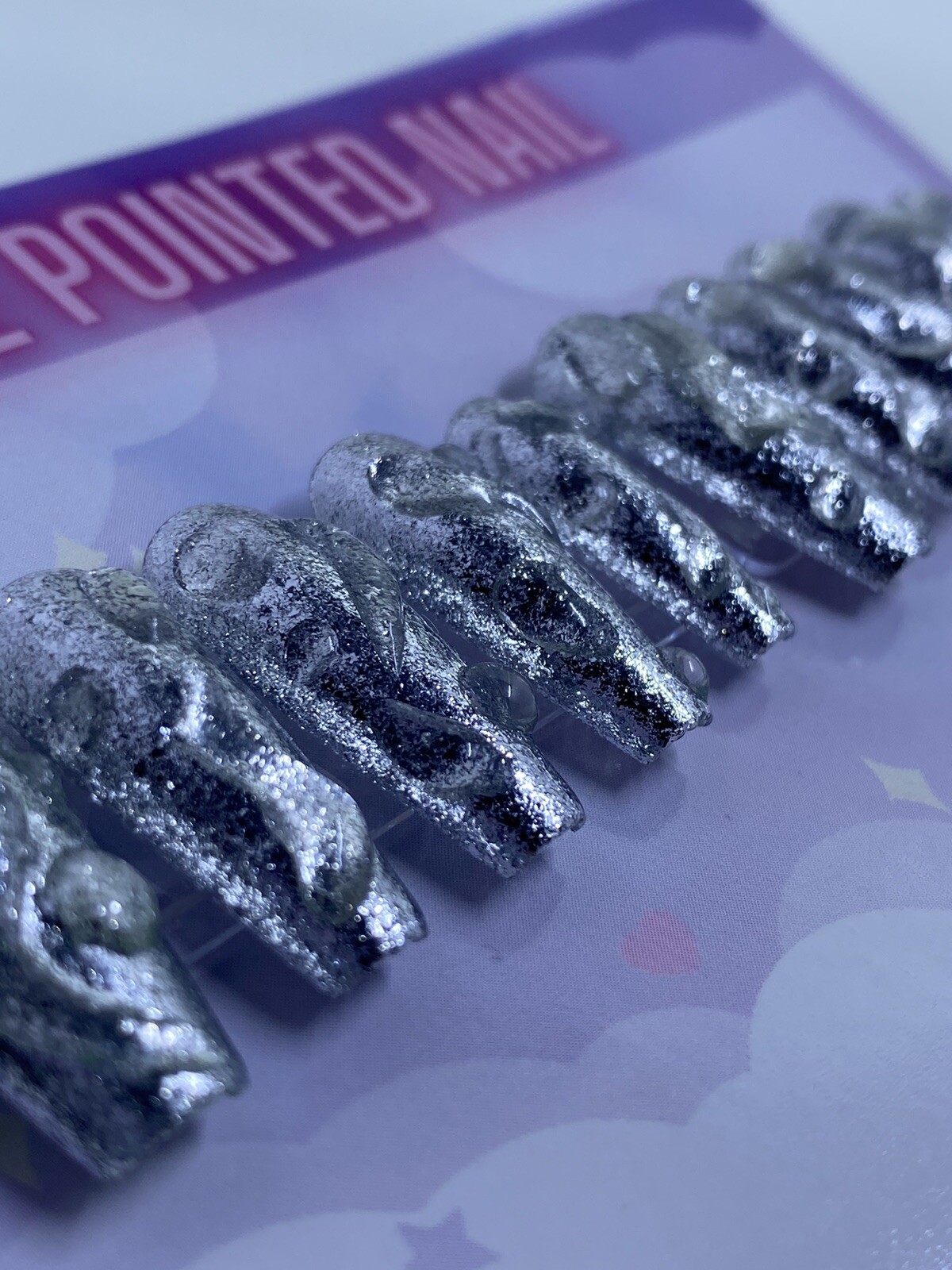 Handmade Press On Nails Silver
