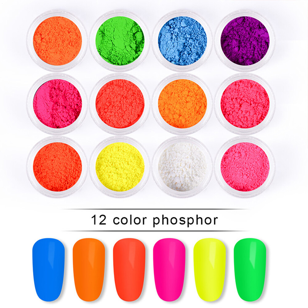 12 Colors Neon Pigment Nails Powder Dust Ombre Phosphor Fluorescent Glow Daily