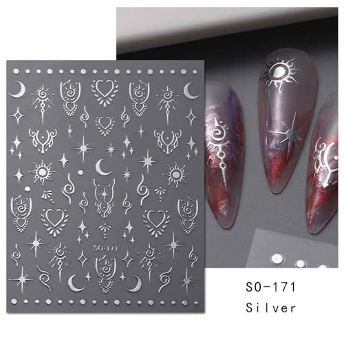 12 Sheets Metallic Nail Stickers Sun Star Nail Art Stickers 3D Self-Adhesive