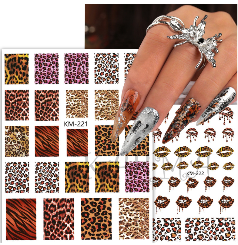 Leopard Lip Heart Wild Animal Nail Stickers 3D Sexy Self Adhesive Decors NH22