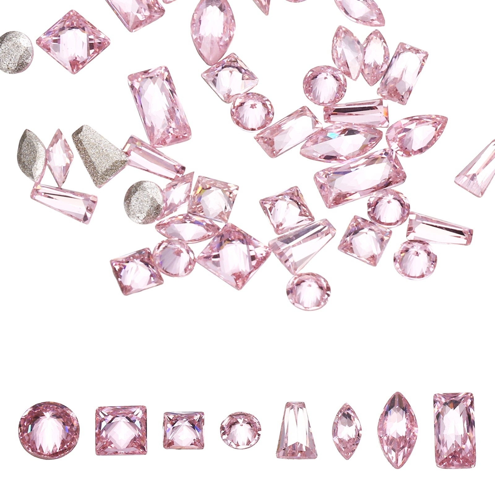 50pcs Shiny Zircon Rhinestones 2-3mmm Multi-shape Nail Art Diamonds, Pink