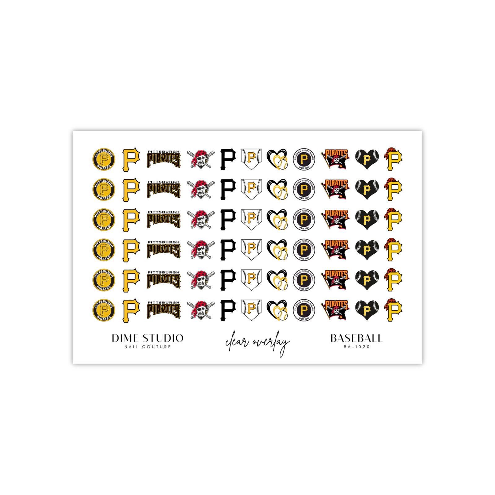Pittsburg Pirates Baseball Nail Decals Water Transfer Clear Overlay