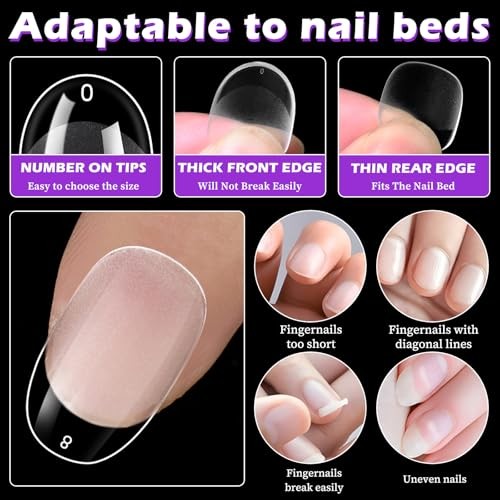 360pc Extra Short Oval Nail Tips Clear Fake Nails XS Round Almond Gel XS Oval