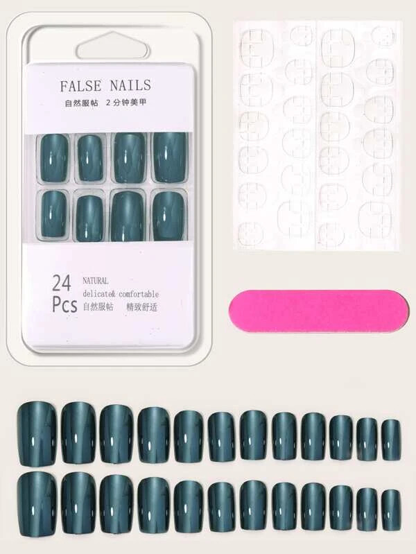 Beautiful Nails Dark Teal Green (Gunmetal) Chrome Mirror glue on Medium Length