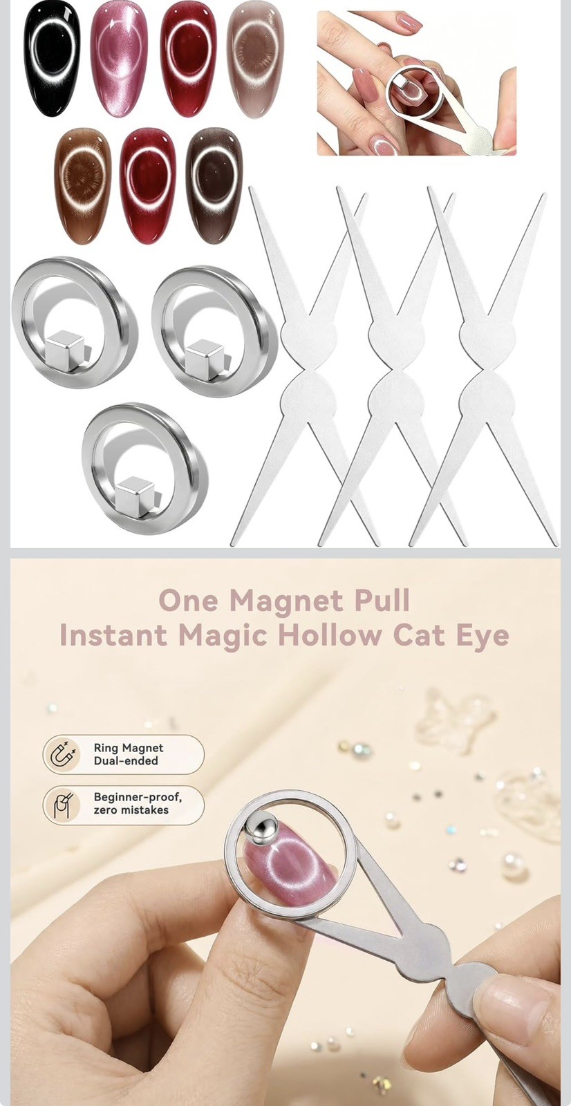 NBDIB 3PCS Ring Cat Eye Magnet for Nails, Strong Hollow Circle Magnet Too