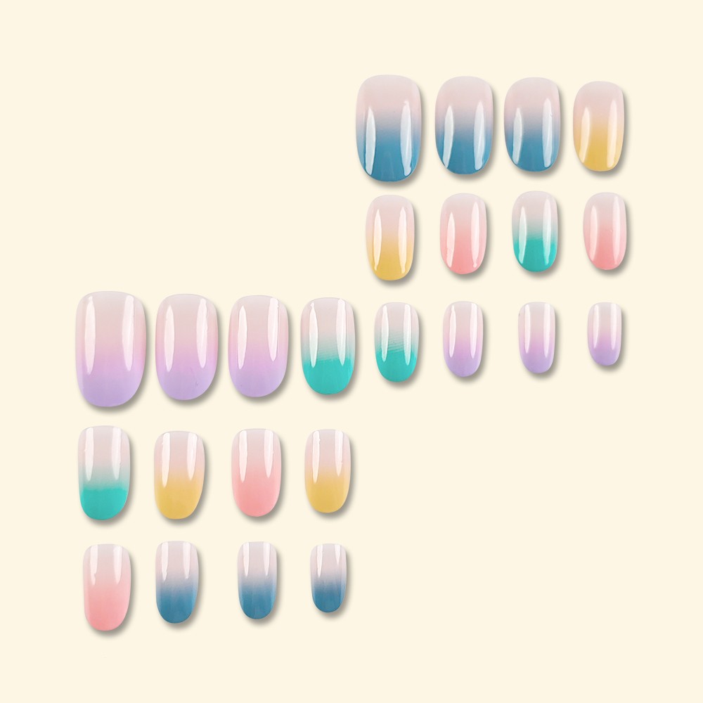 24-piece Short Oval Rainbow Gradient Design Nail Polish Set.Long Press On The Na