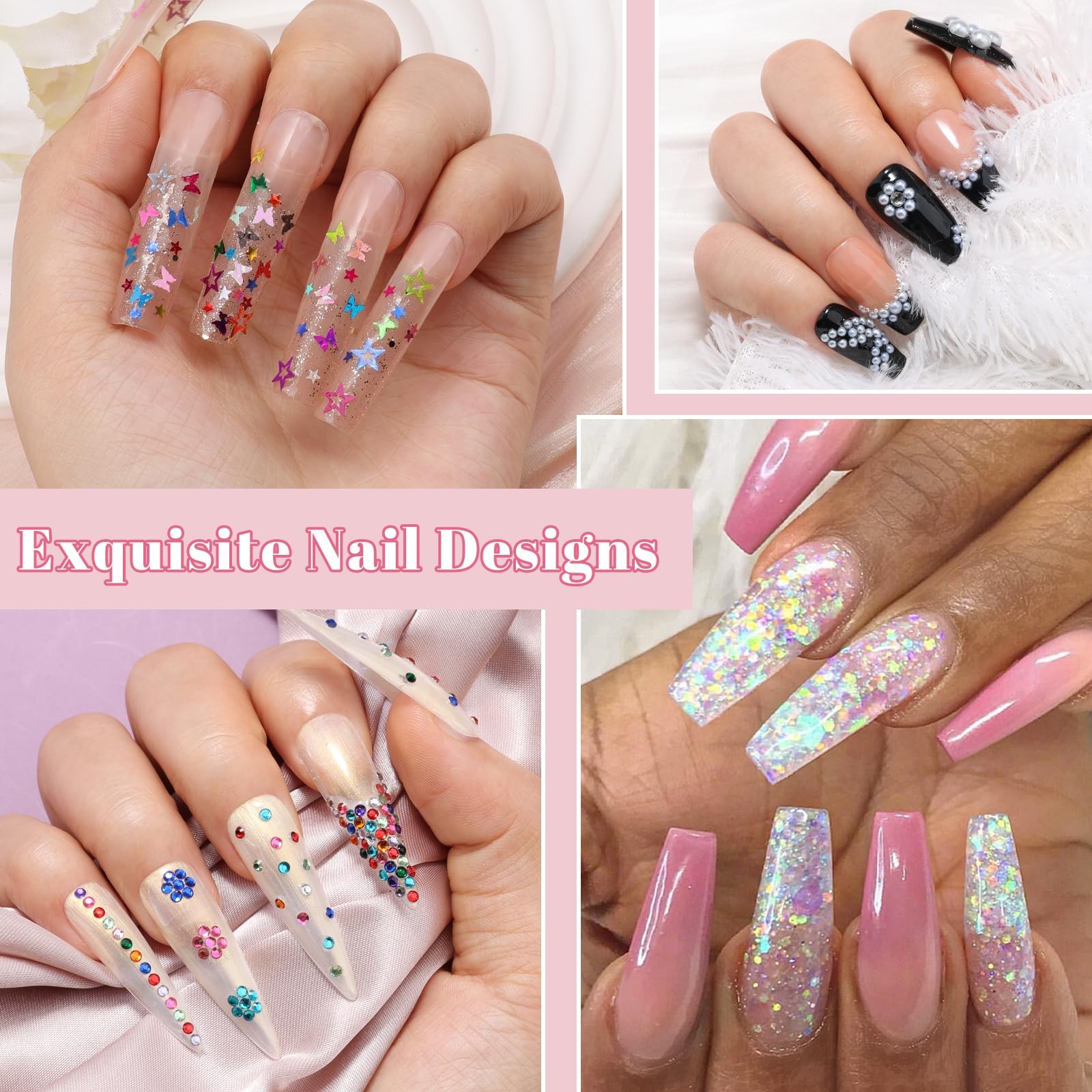 Kikonoke 10 Boxes Nail Art Kit – 12 Colors Pointed/Flatback Set 1 – 10