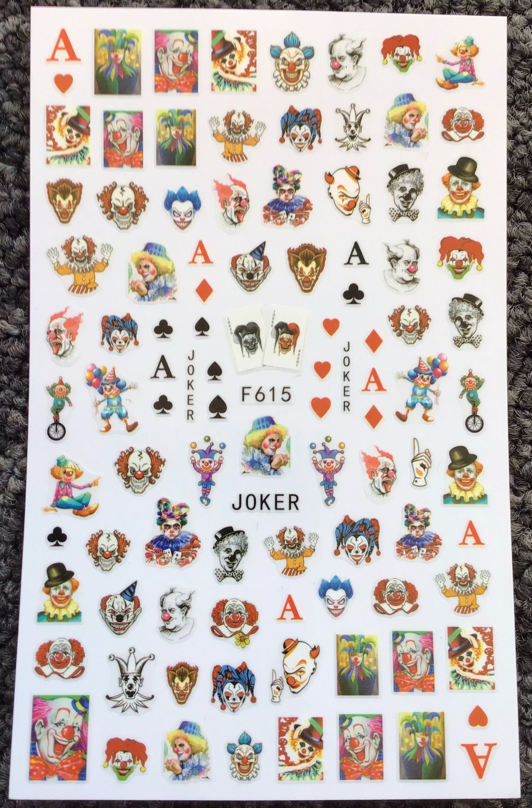 Halloween Nail Art Stickers, Blood, Skulls, Joker, Harlequin