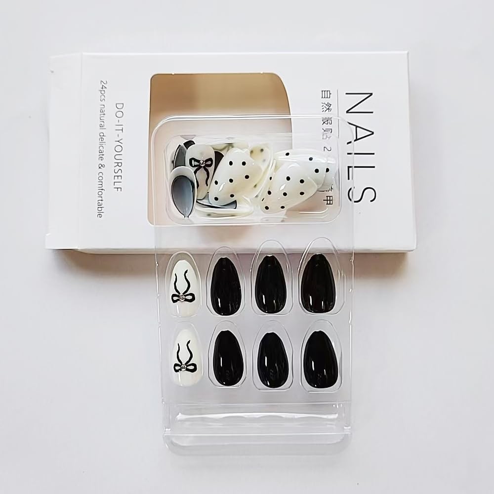 30Pcs Black Wave Point Press on Nails – Short 1 Fl Oz (Pack of 1), Color8