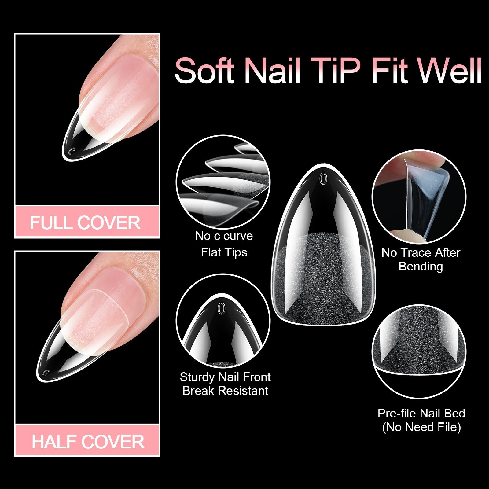 Soft Gel Tips 360PCS Full Cover Fake Nails Almond/Coffin/Oval/Square Nail Tips
