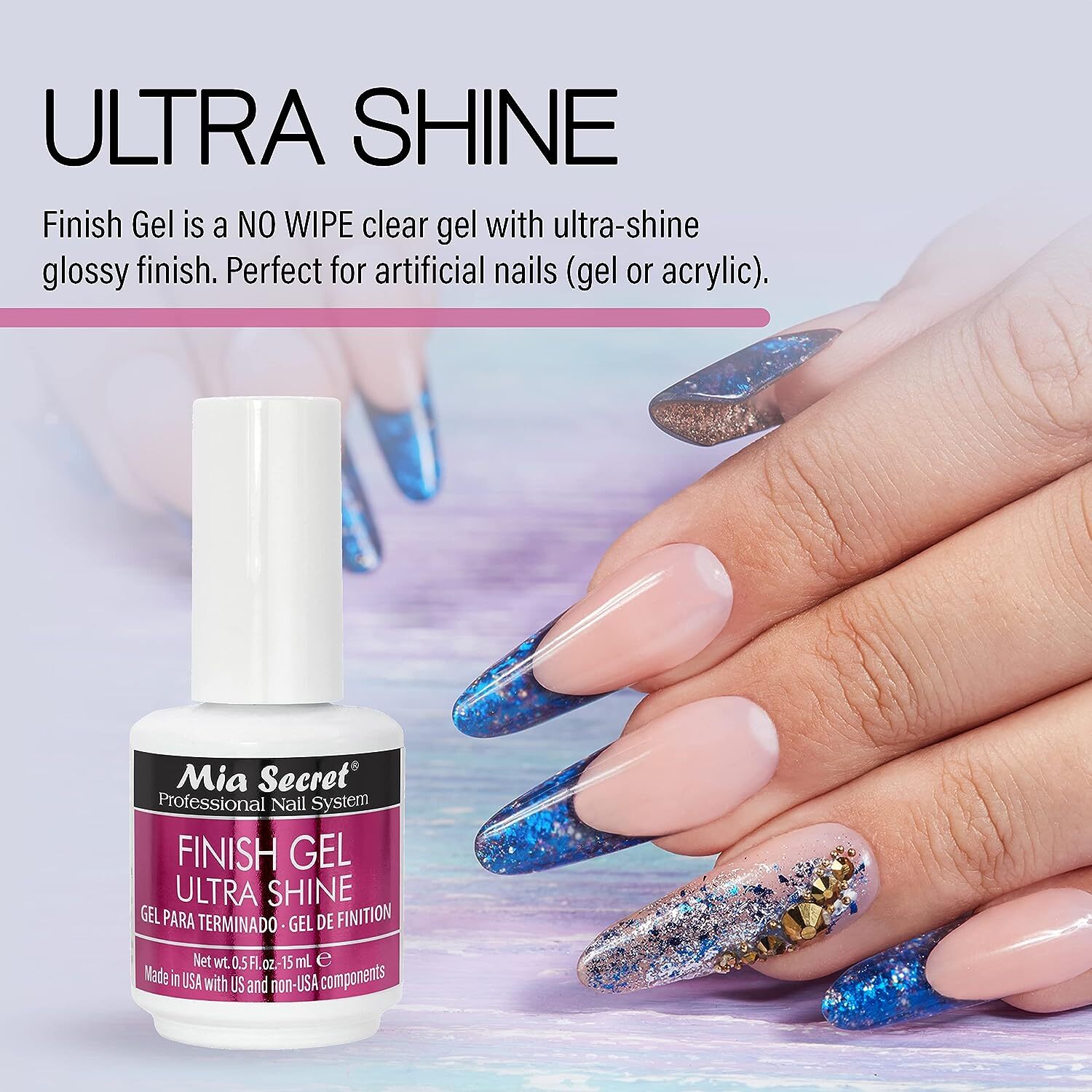 Mia Secret UV Finish gel top coat for gel or acrylic 15 ml No wipe clear top gel