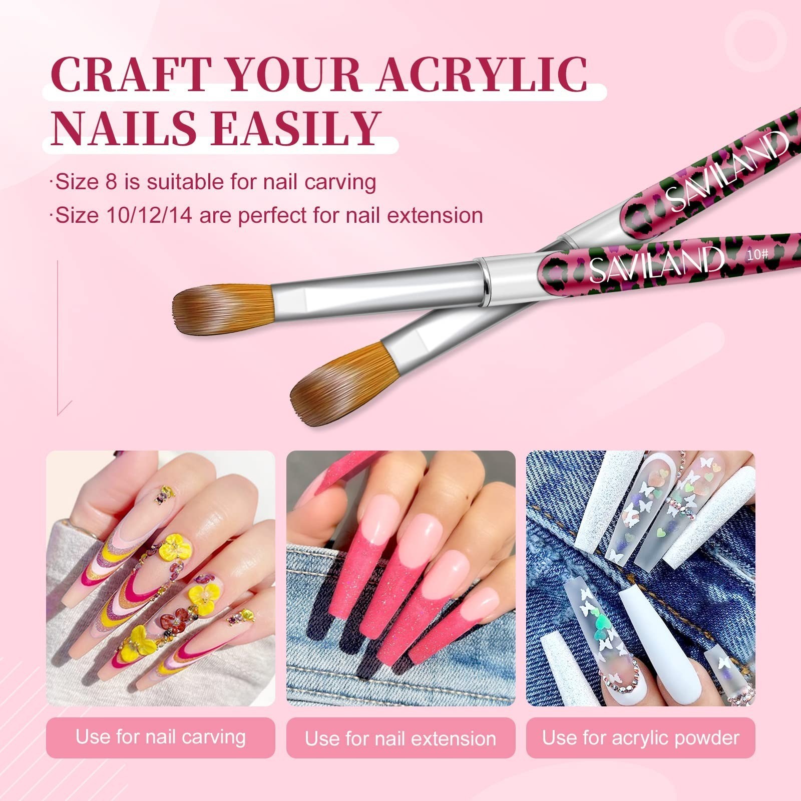 SAVILAND 4PCS Acrylic Nail Brush Set for Nail Art & Extensions