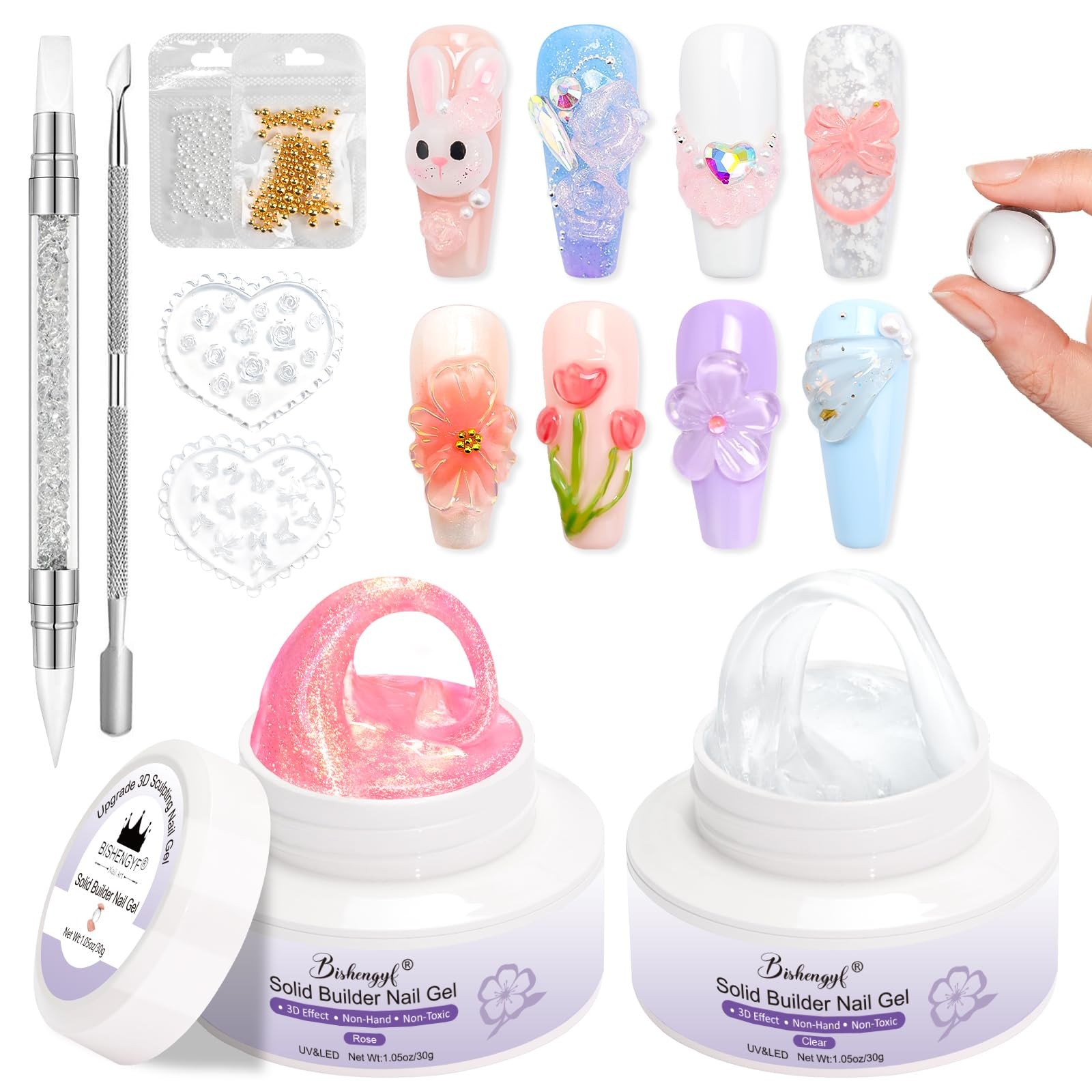 Solid Builder Gel For Nails – Non-Sticky Hand 3D Gel Nail Art Easy Shape 3D S…