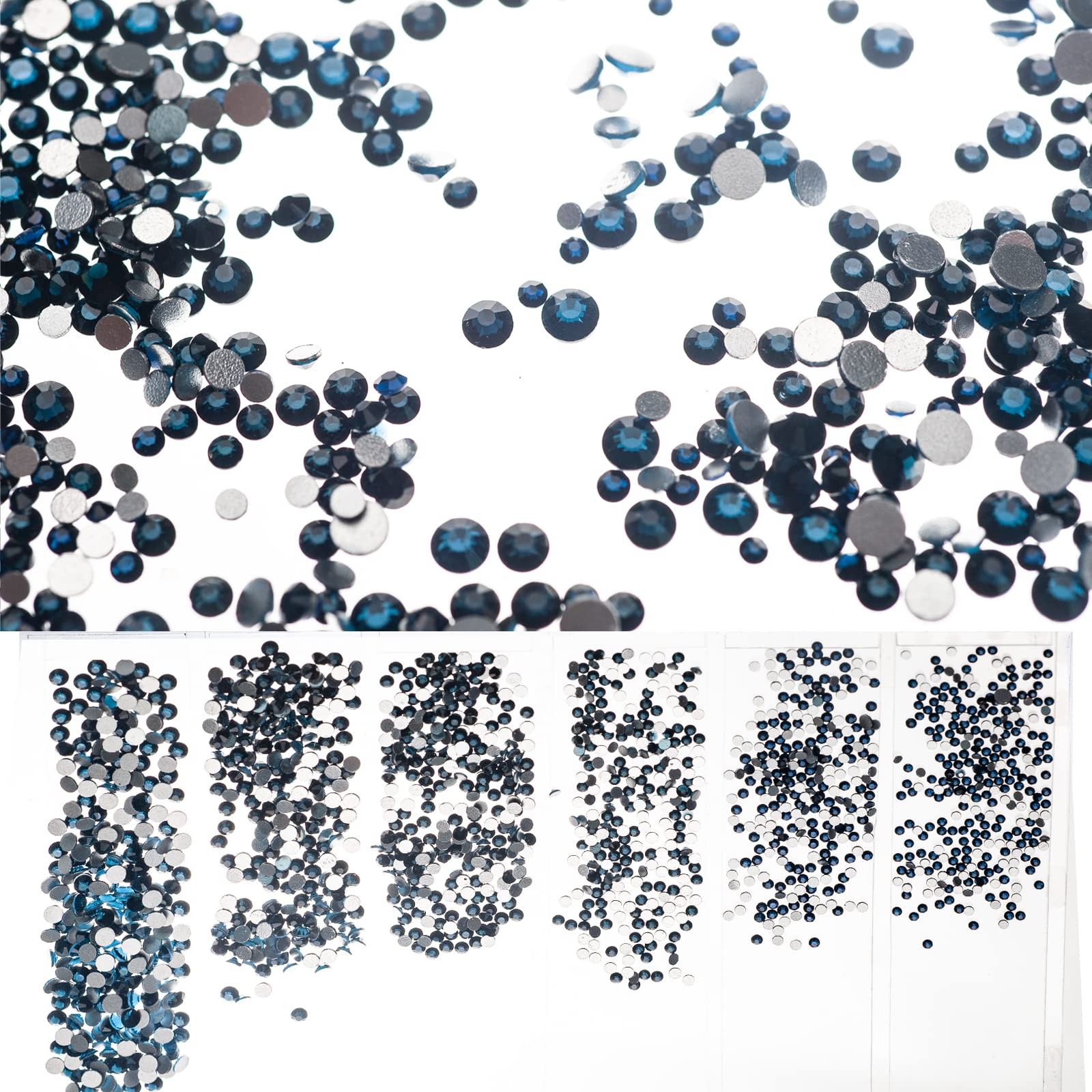 1728PCS Nail Art Rhinestone Dark Blue Glitter Diamend Gems 3D Tips DIY Decora…