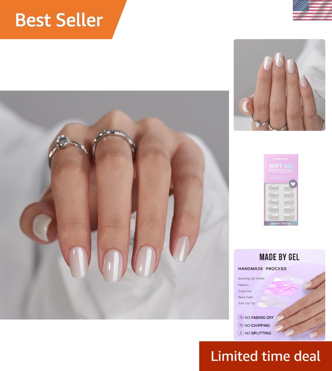 30-Piece Short Press On Nails – Soft Gel, Glossy Chrome Finish, Vanilla Glazed