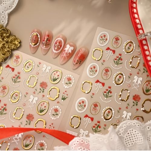 5D Embossed Flower Nail Art Stickers Tulip Glue Irregular Geometric Style-3