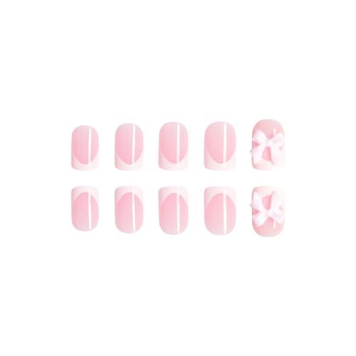 French Press on Nails Short Square RIICFDD Nude Pink Fake Nails Acrylic Style 4