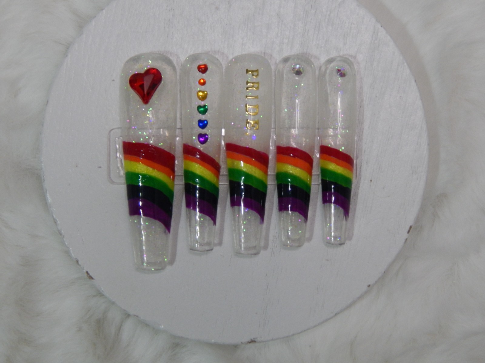 Luxury Handmade Press-On Nails I Reusable I Glow Love is Love I Coffin Shape 3XL