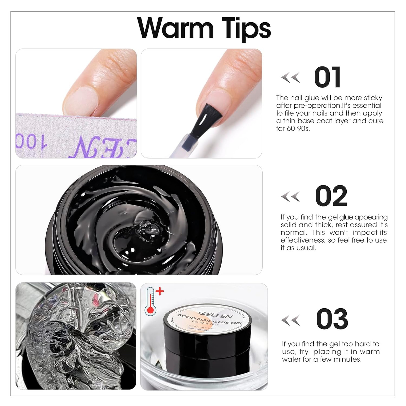 Nail Glue Gel Solid 15g UV LED Cure Repositionable Clear Bubble Free Adhesion