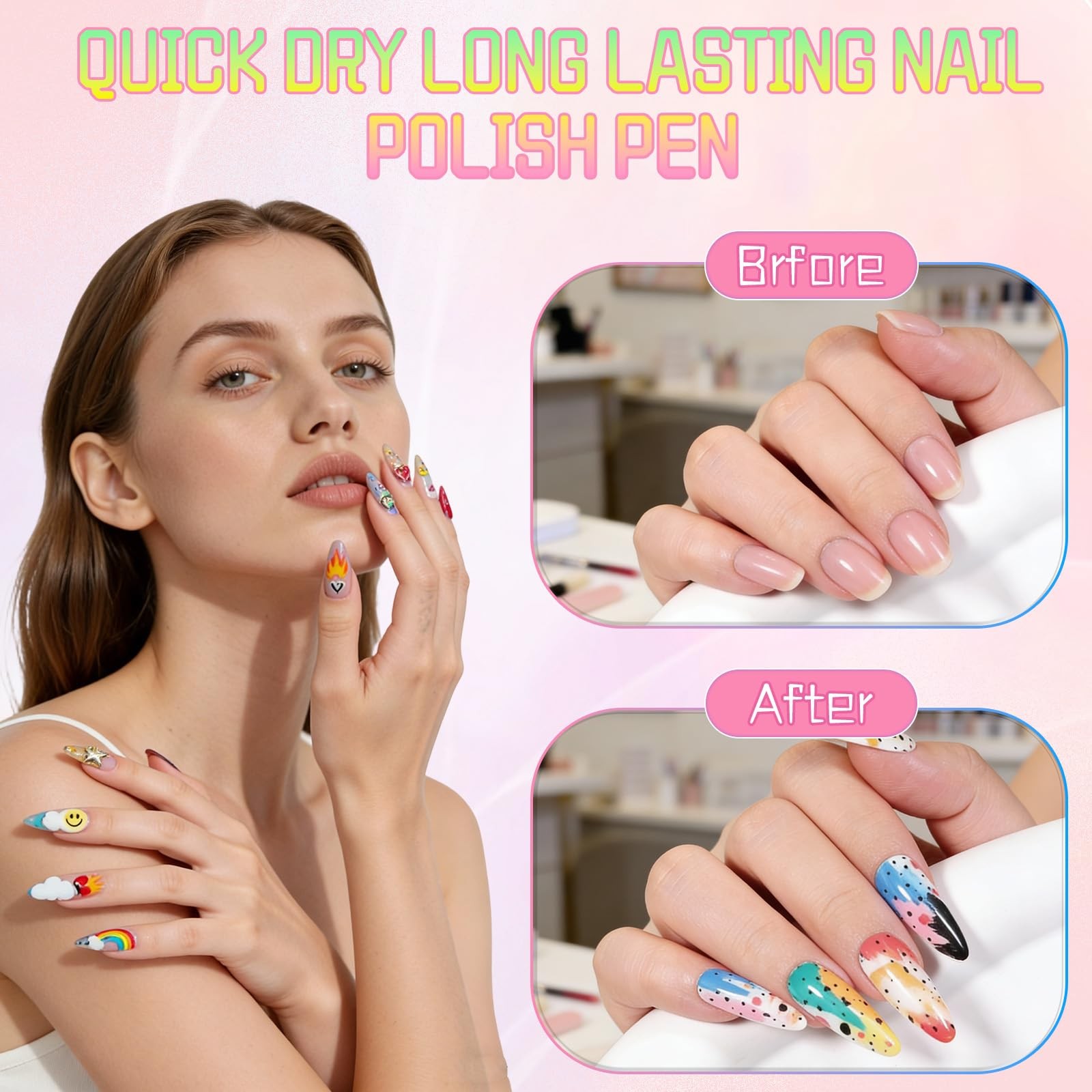 12 Colors Nail Art Pens Set, 3D Nail Polish Pens, Nail Art Pens for Dotting Draw