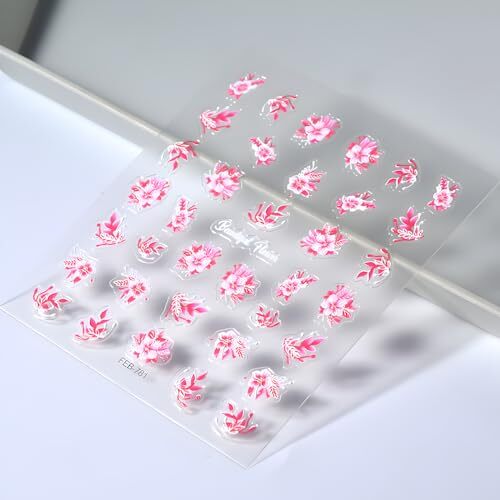 Pink Flowers Nail Art Stickers 5D Embossed Self Adhesive Nail Decals Spring