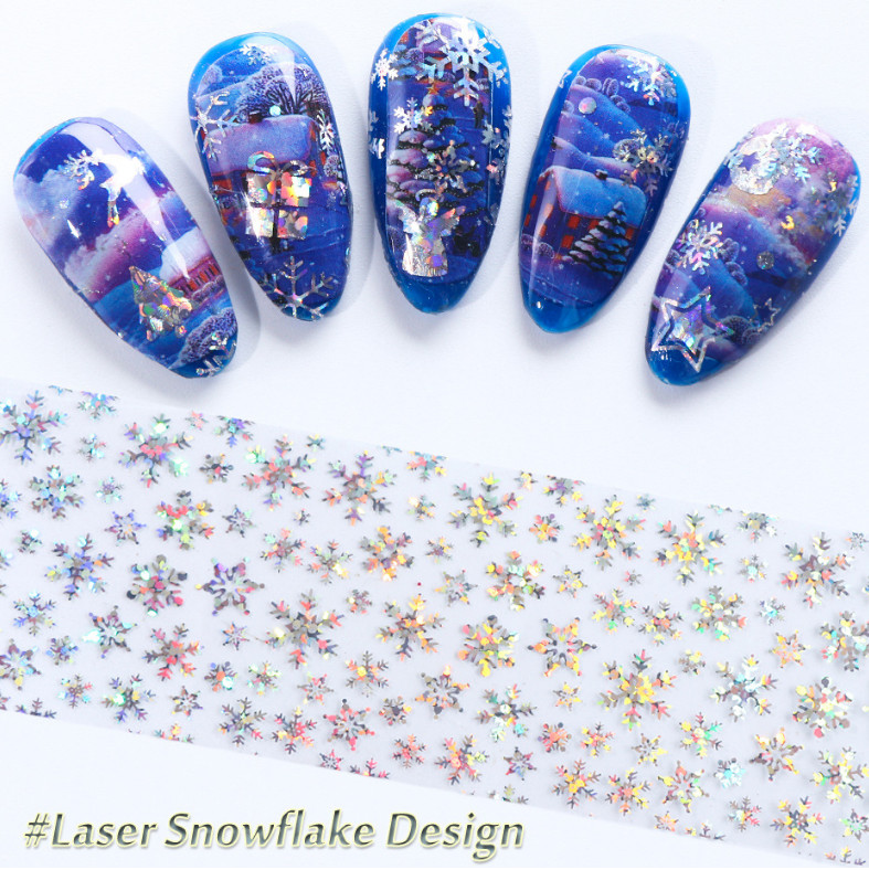 100x4cm Nail Sticker Snowflake Star Laser Glitter Christmas Transfer Foils NS28