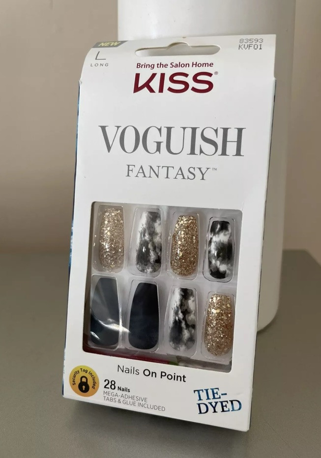 Kiss Press On Nails Long Coffin Glitter Glow Tie Dye Fake Nails Set 2 Pack