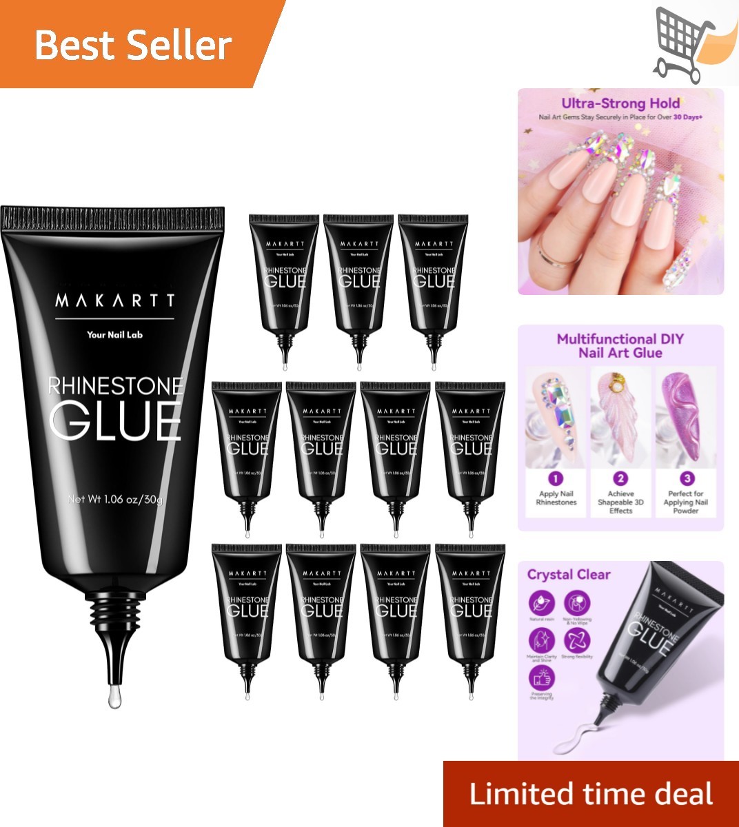Rhinestone Glue for Nails 12PCS 30ML Super Strong Gel Adhesive for Nail Art a…