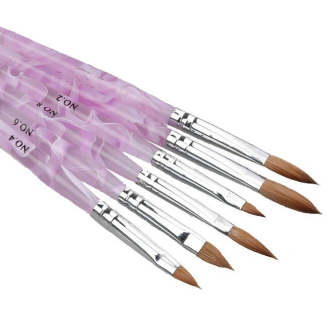 6Piece Nail Art Brush Tools Crystal Handle Acrylic UV Gel Carving Glitter Pens