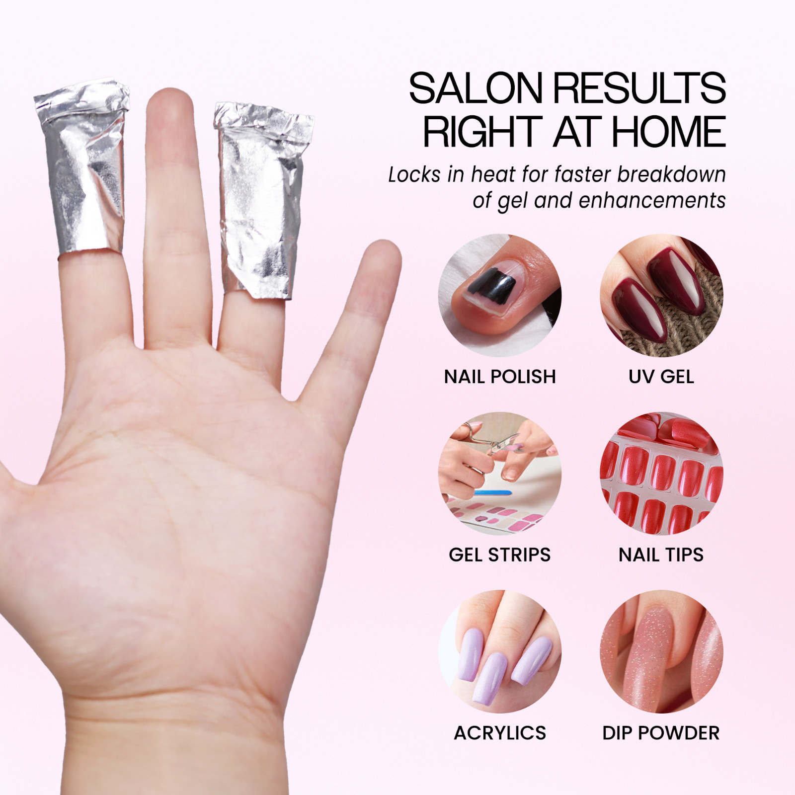 100pcs Gel Nail Polish Remover Wrap Foils w/Cotton Pad and Nail Gel Remover Tool