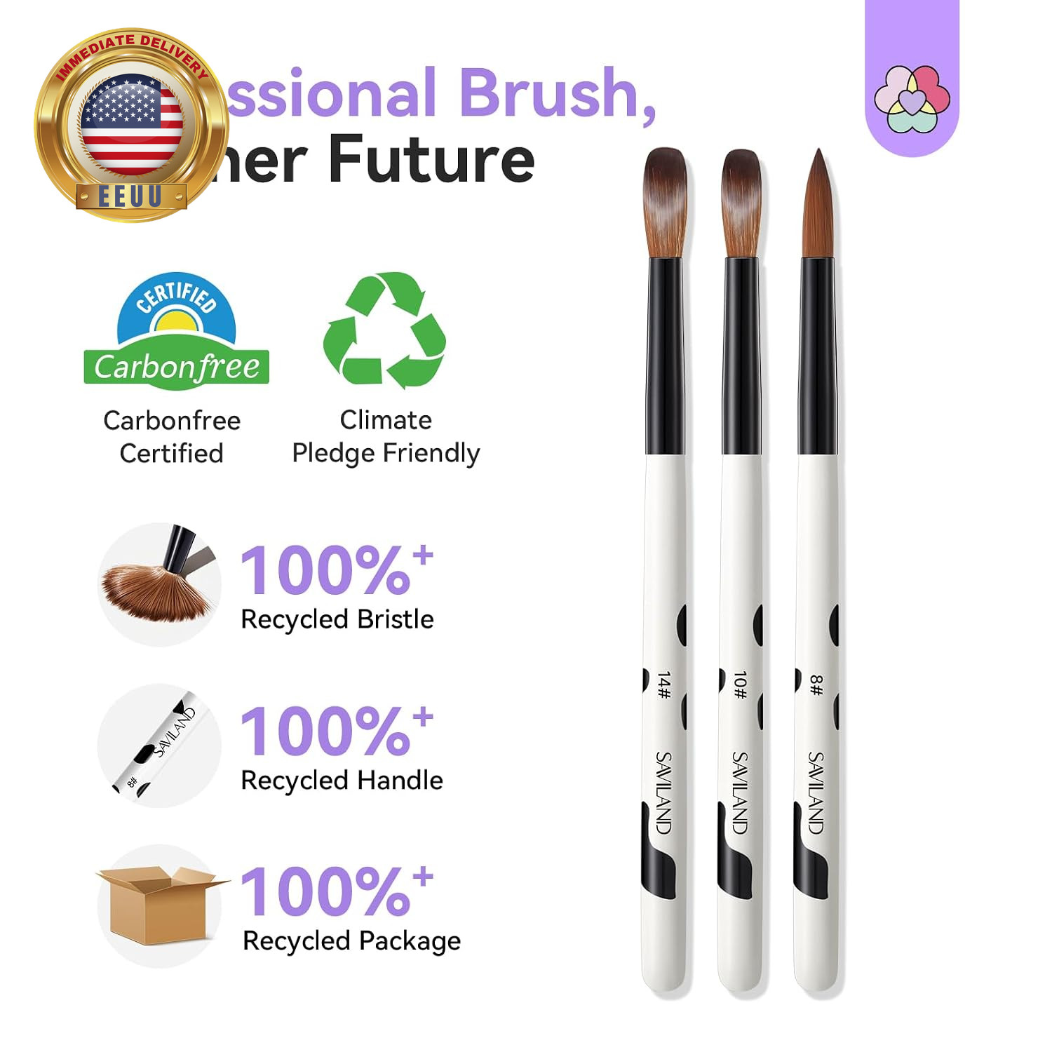 3Pcs Acrylic Nail Brush Set, Size 8/10/14 Kolinsky Acrylic Nail Brushes for Acry