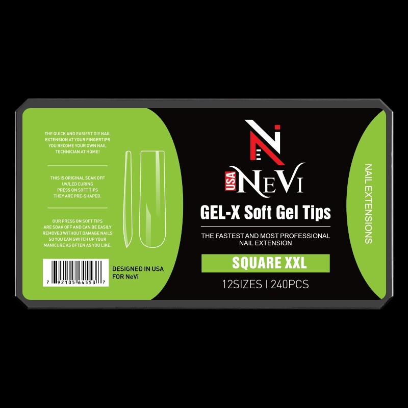 Nail Gel-X Natural Box of Tips NeVi USA 12 Size (Square XXL)