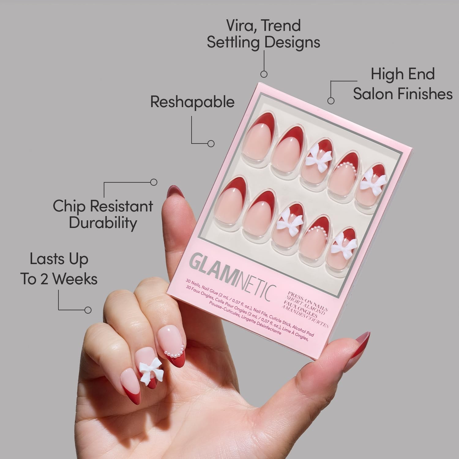 Glamnetic Ruby Ribbons Press-On Nails: Short Almond, Glossy