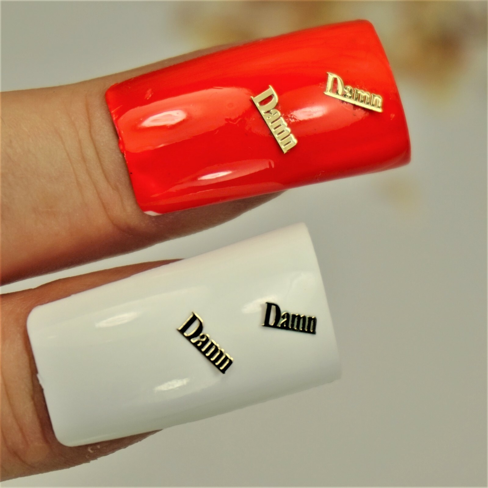 25 GOLD METAL “DAMN” NAIL CHARMS NAIL DECALS SMALL GIFT IN BOX FOR WOMEN