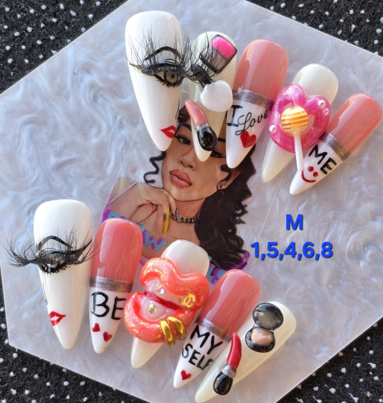 Handmade Press On Nails,Fasho Nails, Medium Size 1,5,4,6,8 Long Stiletto
