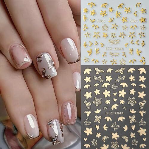 8pcs Gold Flower Leaf Nail Art Stickers 3D Self-Adhesive Metallic Nail Style5