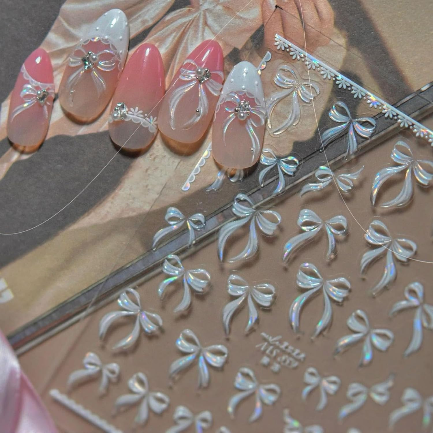 5D Mermaid Nail Stickers Holographic Shell Fish Tail Star Pearl Self Adhesive Em