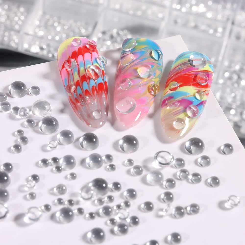 3D Clear Bubble Beads Nail Art Charms, Mixed Sizes Glass Flatback Rhinestones