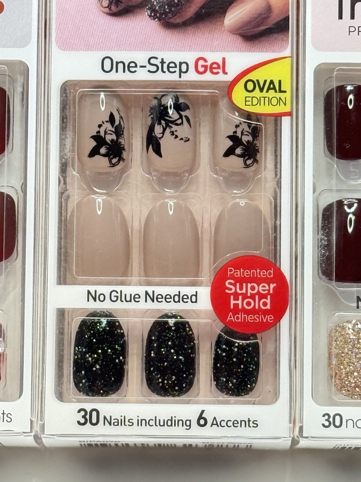Kiss imPRESS No Glue Press-On Nails Burgundy Wine Nude Glitter Lot Of 3