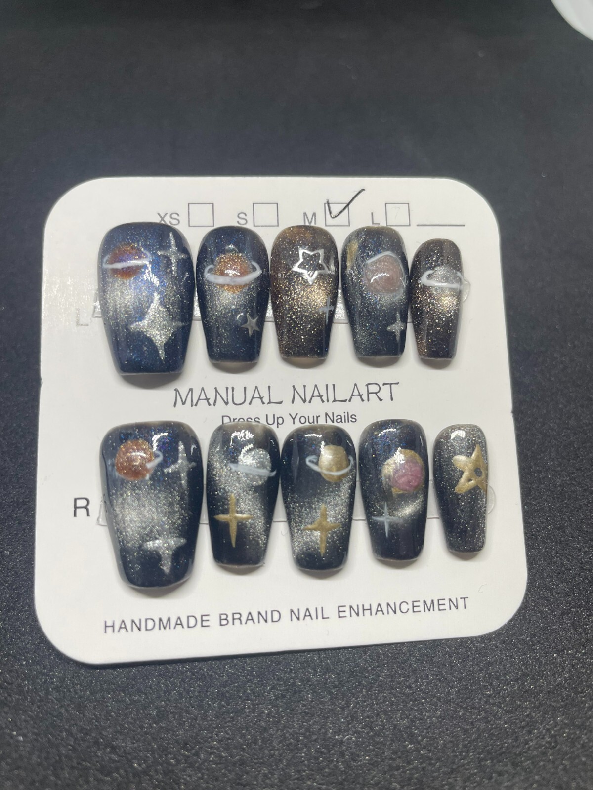 Handmade Happy Planet Glattering Mars Press On Nail, Luxury Nail Art