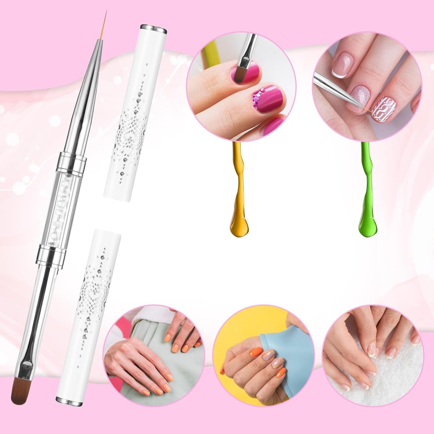 2 Pcs Double Ended French Tip Brush Hard Gel, Nail Builder Gel Brush, Brush L…