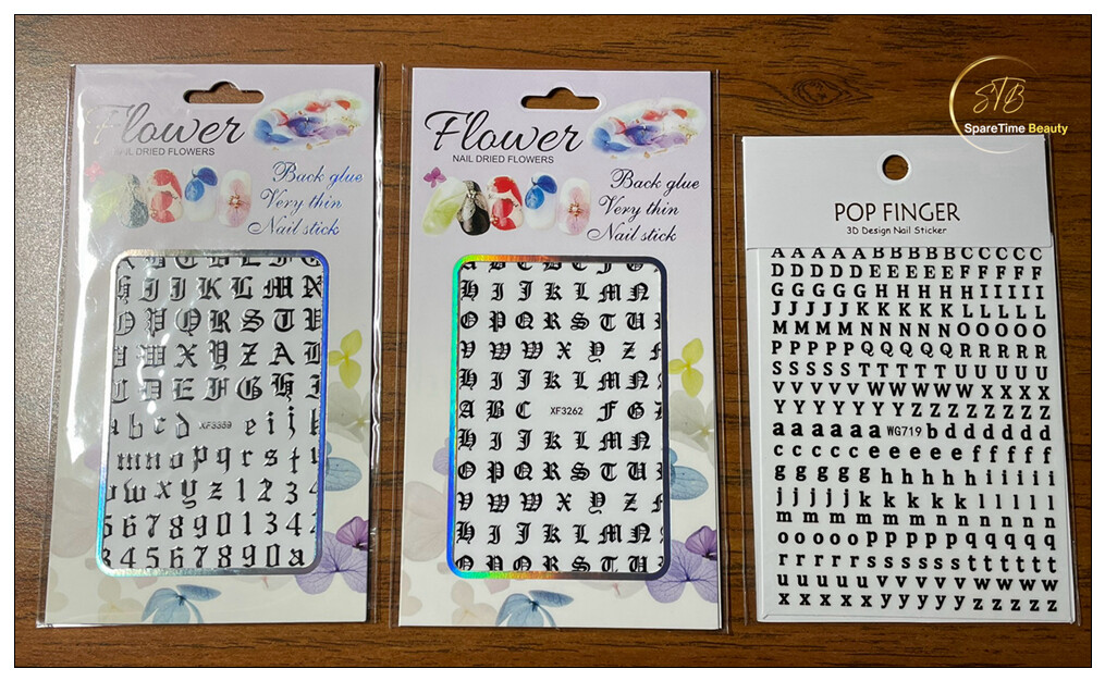 Art Latin Roman English Alphabet Letters Numbers 3D Nail Art Sticker 9 Colors