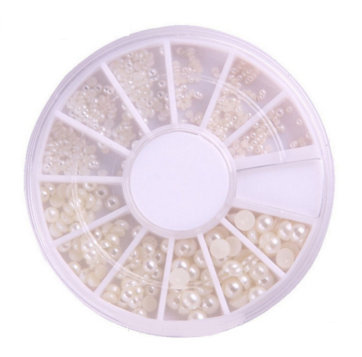 New White Pearl Nail Art Stone Different Size Wheel Rhinestones Beads