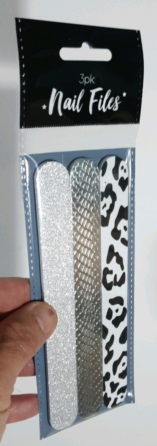 3x Sparkly BLACK/SILVER Cute Nail Files Emery Boards 3 Pk New Pretty Nail Files