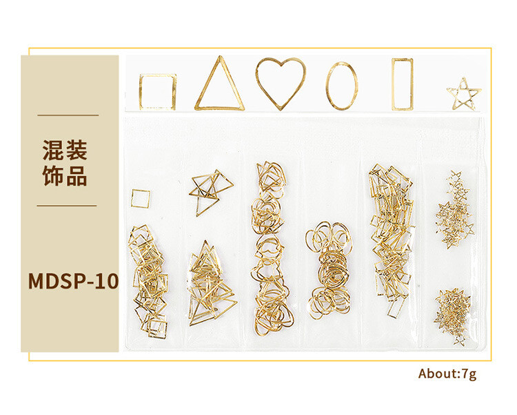 10 Packs Gold Nails Art Metal Rivets Studs Hollow Round Stars 3D Decoration Tips