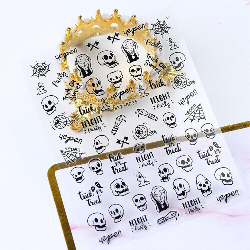 3D Halloween Cross Spider Pumpkin Skull Nail Stickers Art Decals Black DIY NH15